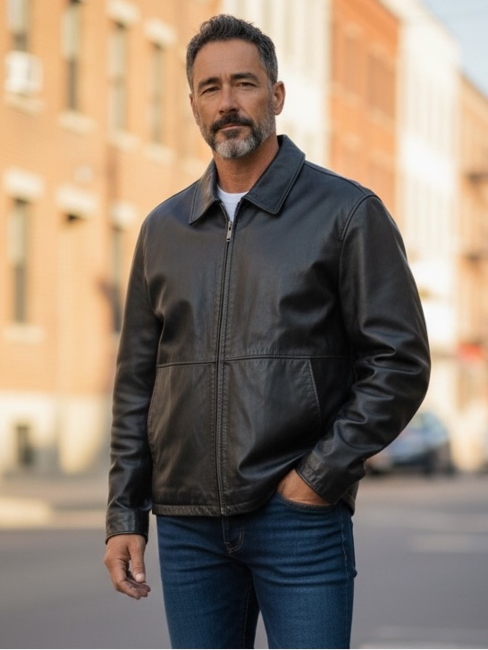 Vintage Knightsbridge Men's Black Y2K Leather Jacket Zip Front Sz XL